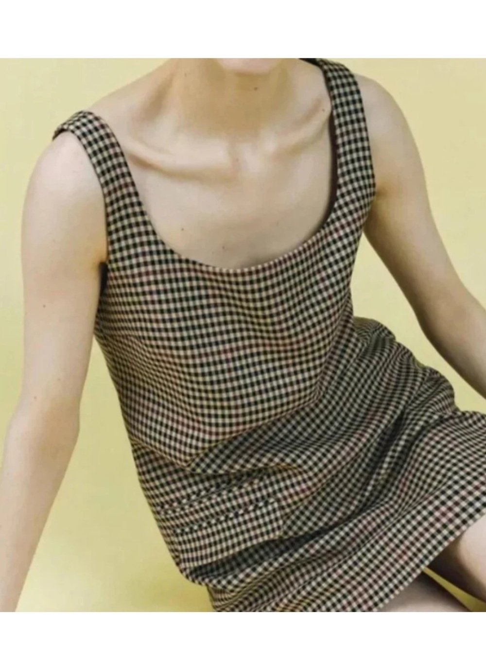 Zara Brown Checkered Scoop-Neck Mini Dress